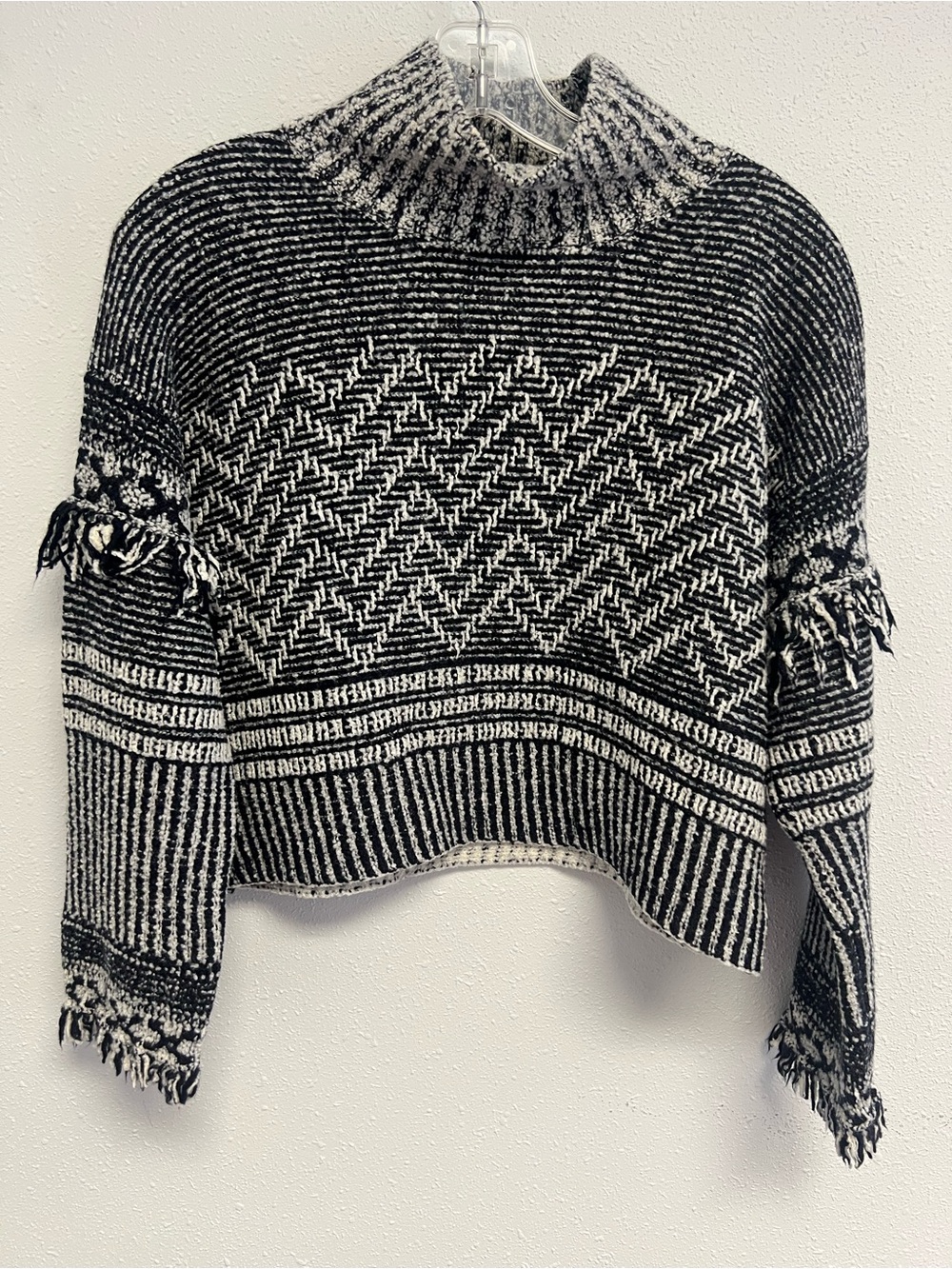 Club Monaco Black & White Textured Cowl-Neck Sweater